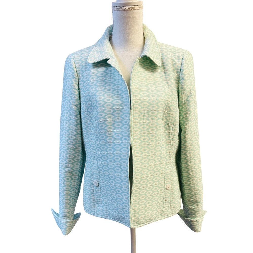Nina McLemore Jacket 12 Mint Green Silk Lined Geometric Ikat Blazer